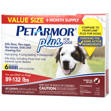 PetArmor Plus Flea & Tick Prevention for Extra Large Dogs with Fipronil (89 to 132 Pounds), 6 Monthly Treatments