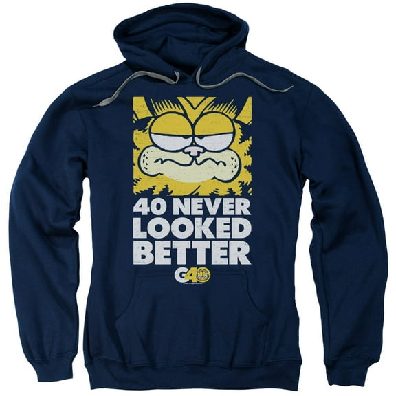 Garfield 40 Looks Adult Pullover Hoodie Sweatshirt Navy