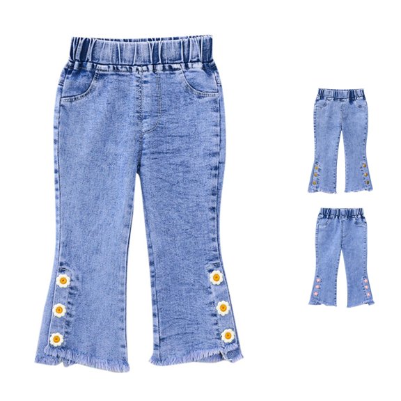 Kids Girls' Jeans Elastic High Waist Wide Leg Casual Cute Jeans 3-4 Years