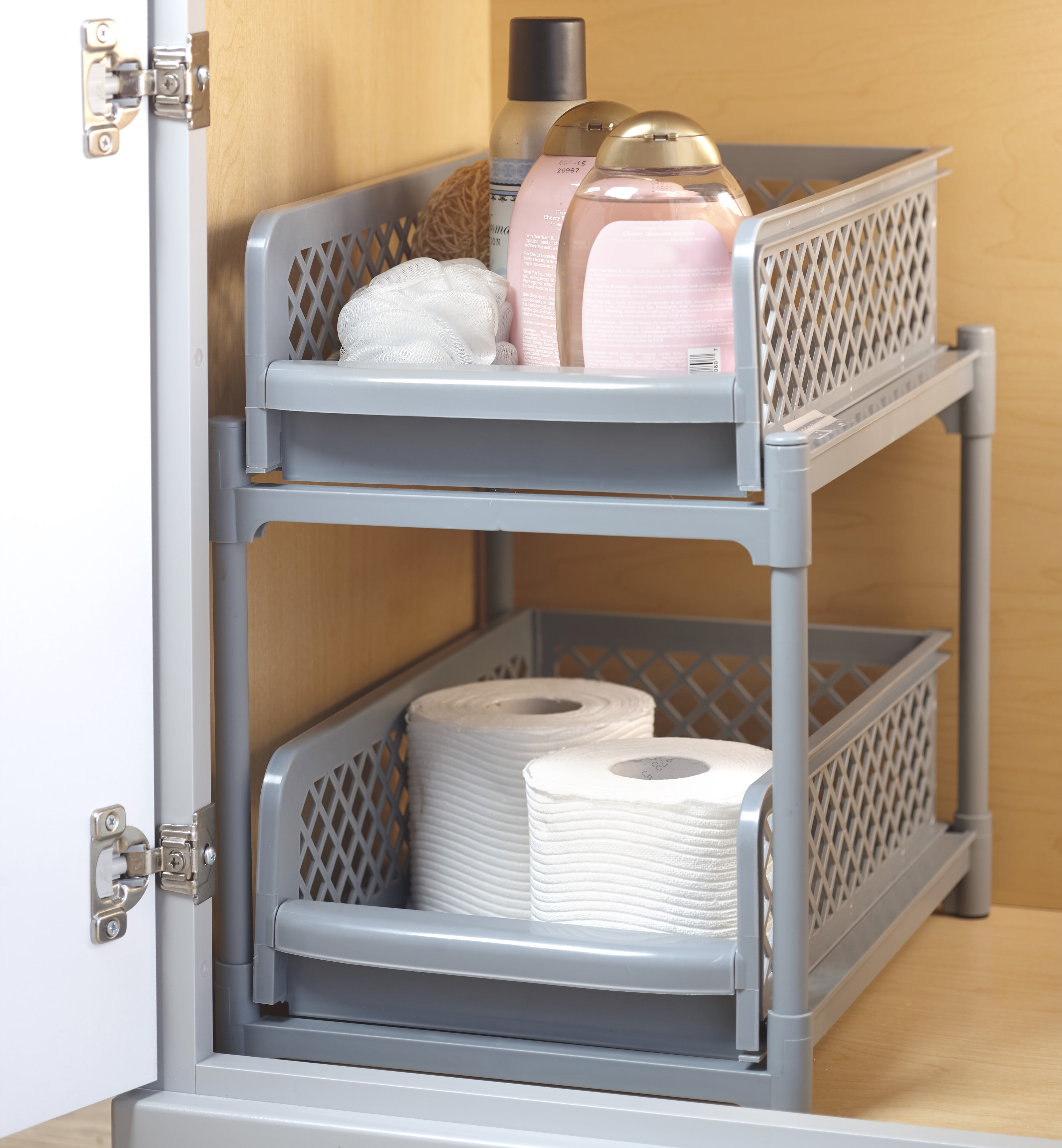 Floridy 2 Packs Under Sink Organizer, Pull Out Under Sink Organizers and  Storage 2 Tier Slide Out Cabinet Basket Organizer Under Sink Storage Shelf