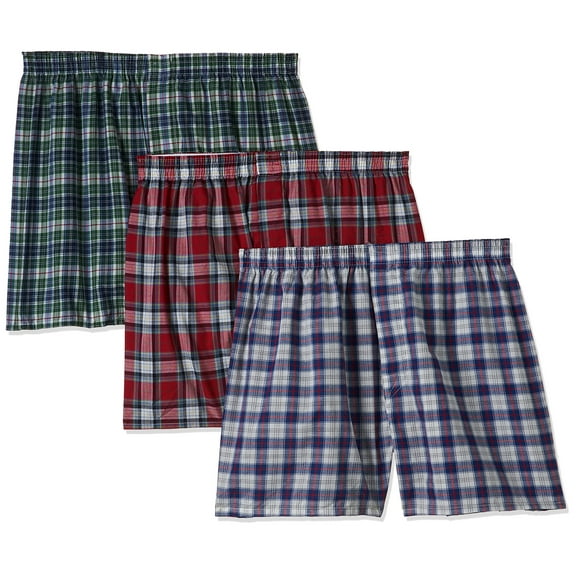 Fruit of the Loom Men's Woven Boxers Tartan Plaid,Assorted 3 Pack,Small