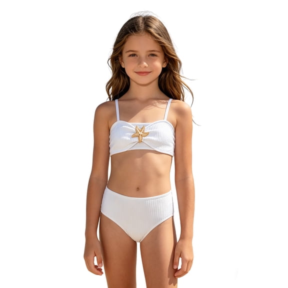Tween Girls Bathing Suit High Waist Two Piece Swimsuits for Teen Solid Color Control for Swimming Pool Beach Swimwear