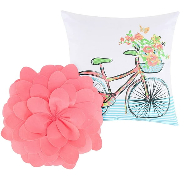 Global Trends Wildflower Delight Bouquet and Bicycle Pillow Set (Set of 2 Pillows)