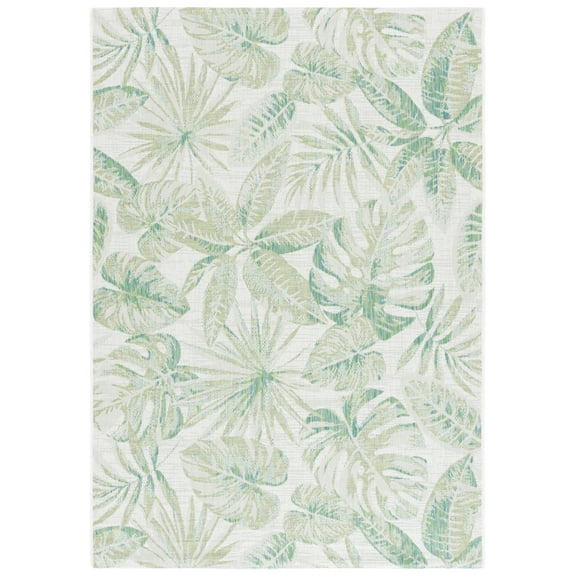 SAFAVIEH Courtyard Jaylen Botanical Indoor/Outdoor Area Rug, Ivory/Green, 5'3" x 7'7"