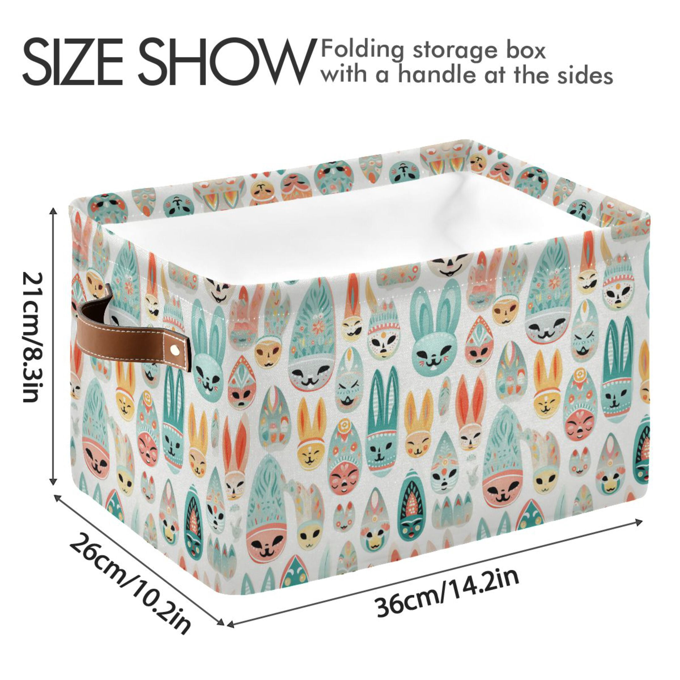 Easter Mask Storage Bins with Handle Fabric Organizer Basket Foldable Box 2 Pack 14.2x10.2x8.3