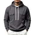 thumbnail image 2 of WIZUTIZ Men's Pullover Hoodie Thick Fleece Cargo Sweatshirt for Men Solid Color Multi Pocket Knit Hooded Sweatshirt Warm Oversized Casual Workwear Athletic Streetwear, 2 of 9