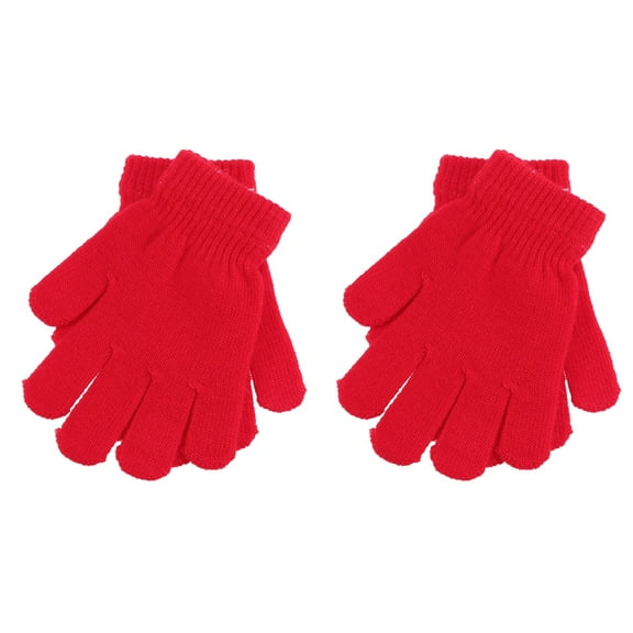 2pcs Children's Gloves Autumn and Winter Models Knitted Solid Color Five Fingers Warm Gloves 4-12 Years Old (Red)