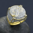 thumbnail image 3 of Mens Gold Tone Baguette/Round Cut Simulated Diamond Initial Letters Alphabet "P" Ring Band, 3 of 5