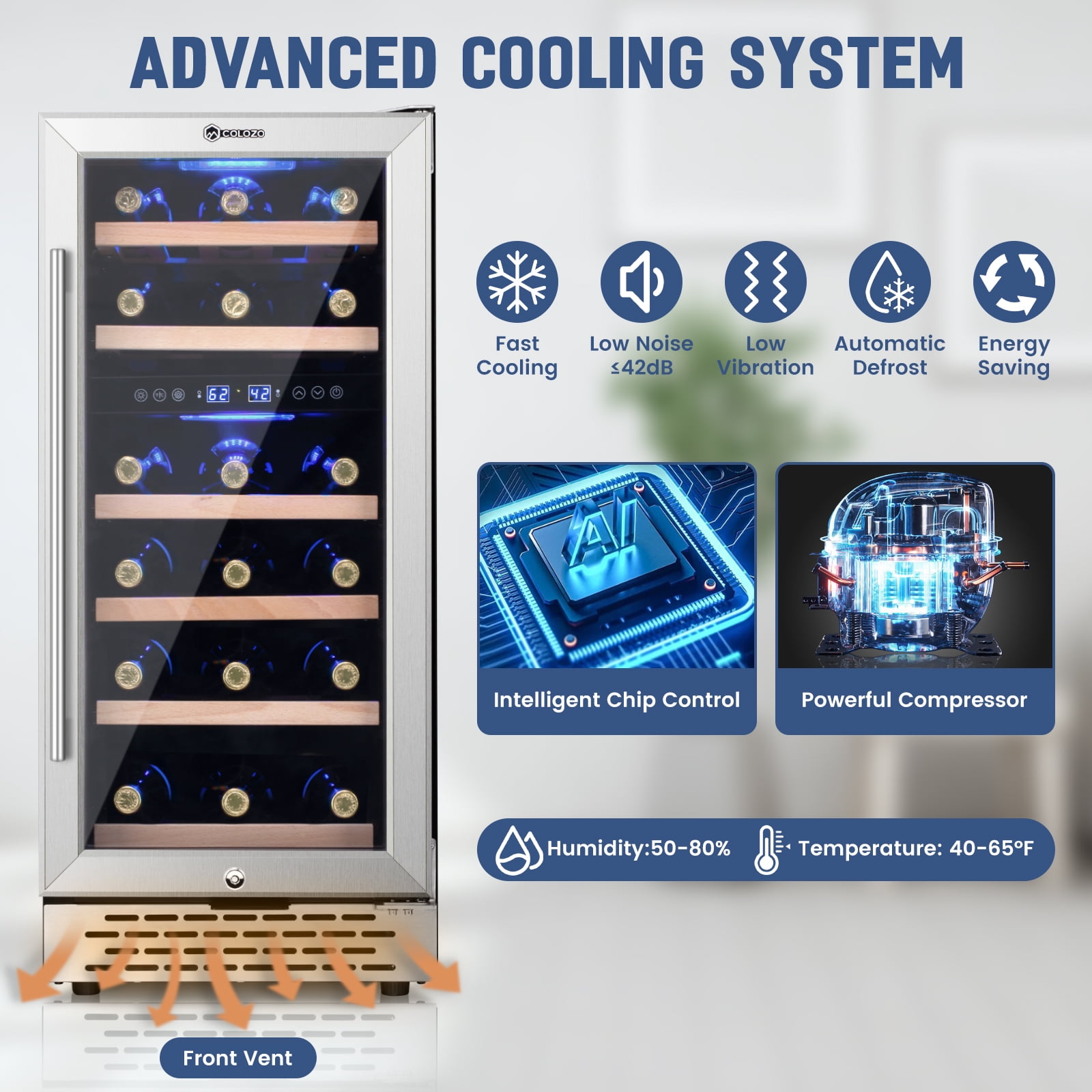 COLOZO 15 inch Wine Refrigerator,Dual Zone Freestanding Wine Fridge with Compressor for Home Office