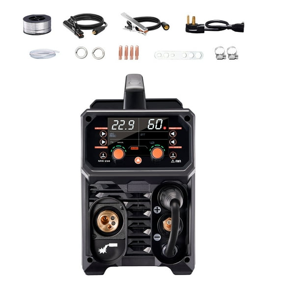 KFFKFF Superior MIG Welder, 250A Synchronized Welding Apparatus, Five-in-One Function Welding Unit Gas MIG/Flux Core MIG/Stick/Lift TIG/MIG Pulse, Dual Voltage 110V/220V Aluminum Welder