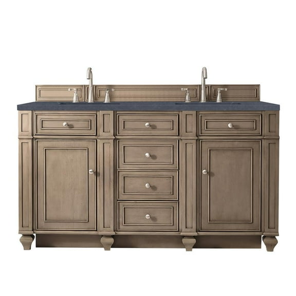 James Martin Vanities 60" Double Vanity, Whitewashed Walnut, w/ 3 CM Charcoal Soapstone Quartz Top