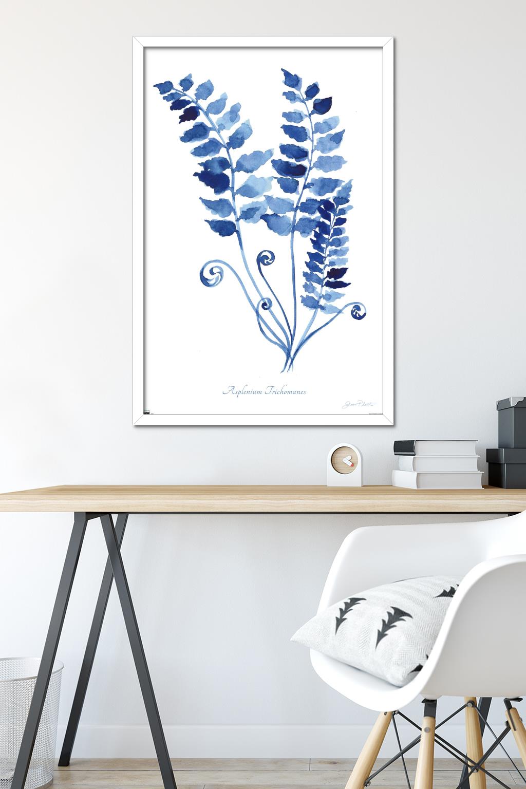Jean Plout - Indigo Botanical Asplenium Trichomanes Wall Poster, 22.375" x 34" Framed
