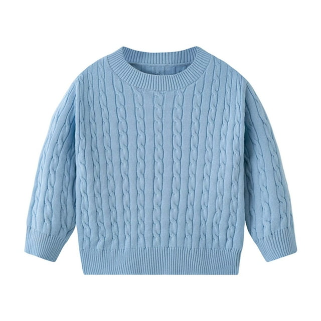 WUANDIXFA Chandails à Col Rond pour Filles Chandail de Base Uni pour Enfants Chandail Tricoté et Confortable Chandail Chaud pour Garçons et Filles Bleu Ciel, 3-4 Ans