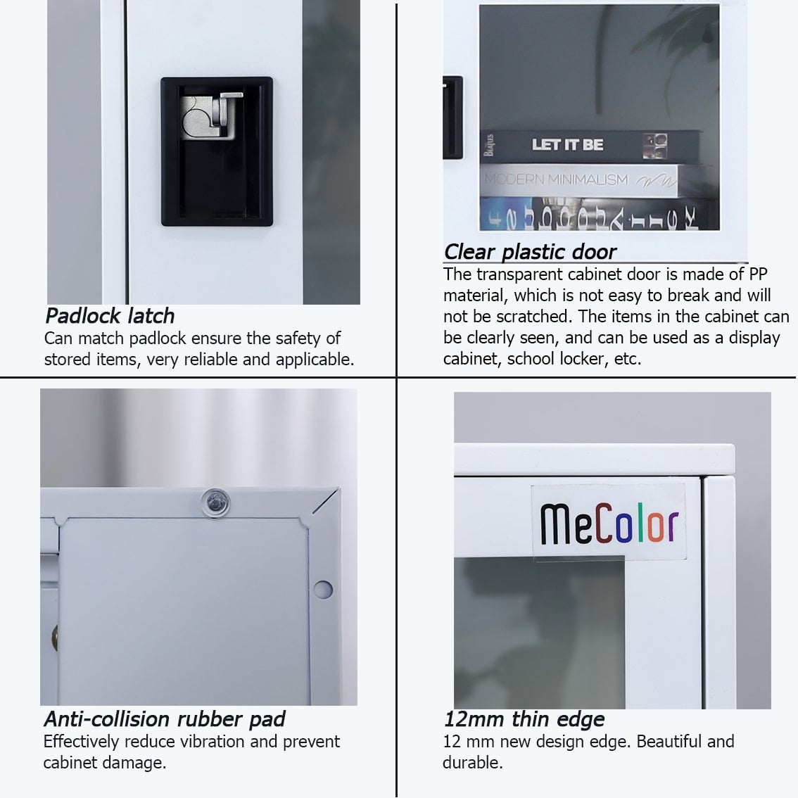MECOLOR -Metal Vertical Small Locker with Padlock latch 2 Compartment plastic transparent door file cabinet for kids room, school ,office, and gym.