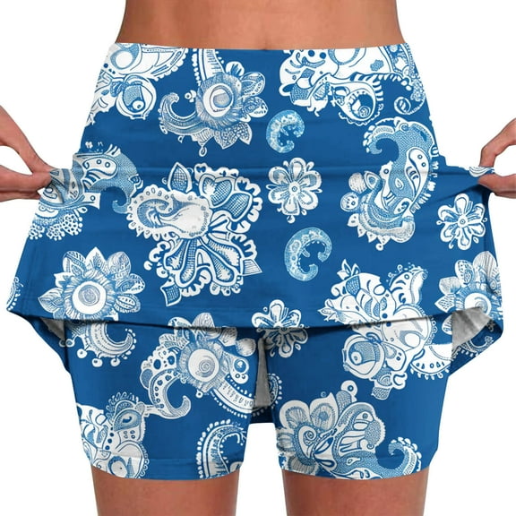 LEBONYARD Clearance Clothes under $5.00,Women's Trendy Yoga Skirt with Built-in Shorts,Women's New Color Mid-waist Skirt Pants Sports Casual Shorts Bottoming Skirt Pants Blue S