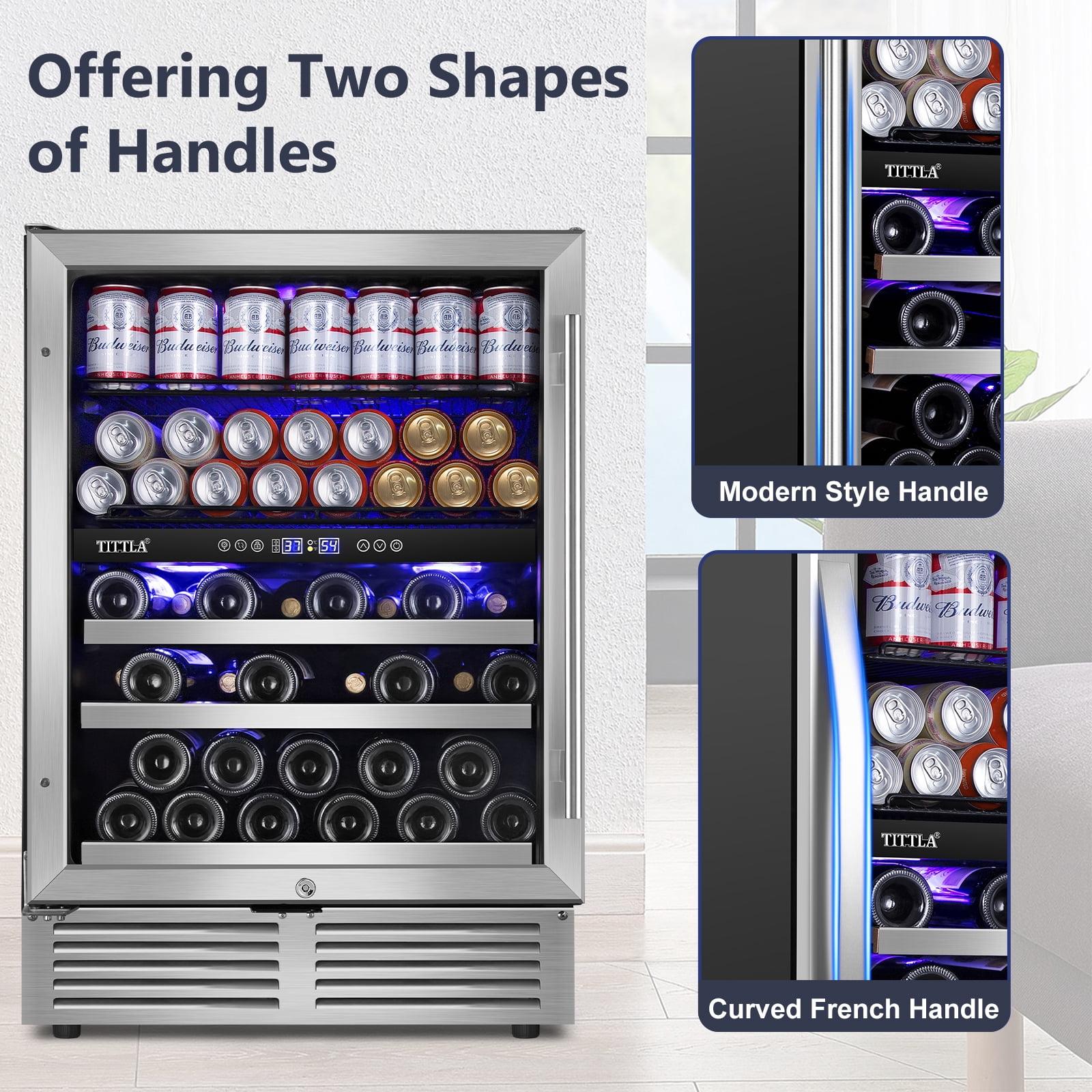 Tittla 24 Inch Beverage Refrigerator,Dual Zone Built in Wine Cooler Fridge ,27-Wine Bottles and 84-Cans