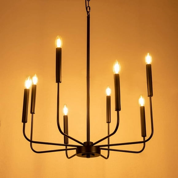 Black Chandeliers, 8-Light Candle Pendant Light Fixtures Vintage Industrial Chandelier for Dining Room Living Room Kitchen Island Bedroom, Matte Black