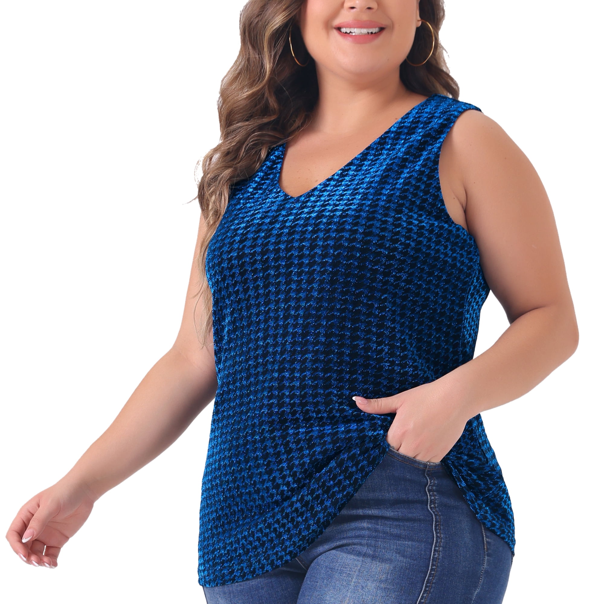 DARING DIVA Women's Plus Sequin Glitter Gradient Tank Club Party Vest 3X Royal Blue