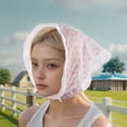 thumbnail image 2 of Unique Bargains 1 Pc French Lace Triangle Bandana Little Flower Turban Crochet Hair Scarf for Women Beige Pink, 2 of 5