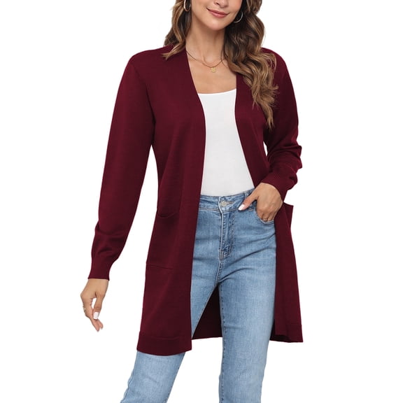 Uvplove Womens Classic Draped Long Sleeve Open Front Casual Knit Sweater Cardigan,Wine Red,L,S-2XL