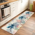 thumbnail image 3 of Sea Octopus Runner Rugs 2'x6', Vintage Watercolor Ocean Animals Corals Seaweed Newspaper Texture Low Pile Throw Entryway Rug Non-Slip Sturdy Edge Binding Carpet for Indoor Bedside Entrance Bedside, 3 of 9