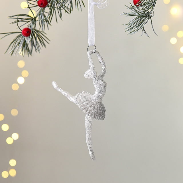 Fiudx Colgante para Árbol de Navidad, Diseño de Purpurina Blanca, Material de Pvc, Fácil de Colgar, Decoración Navideña Cálida, Perfecto para Árbol o Escalera, Juego de 2 Piezas, Tamaño 14 X 9 X 3 Cm