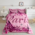 thumbnail image 2 of Rose Purple High Heel Bedding King Size, Flowers Butterfly Comforter Set Eiffel Tower Paris Style Bedding Comforter Sets Fantasy Glitter Romantic Themed Duvet Insert Princess Bedroom Decor Quilt, 2 of 6