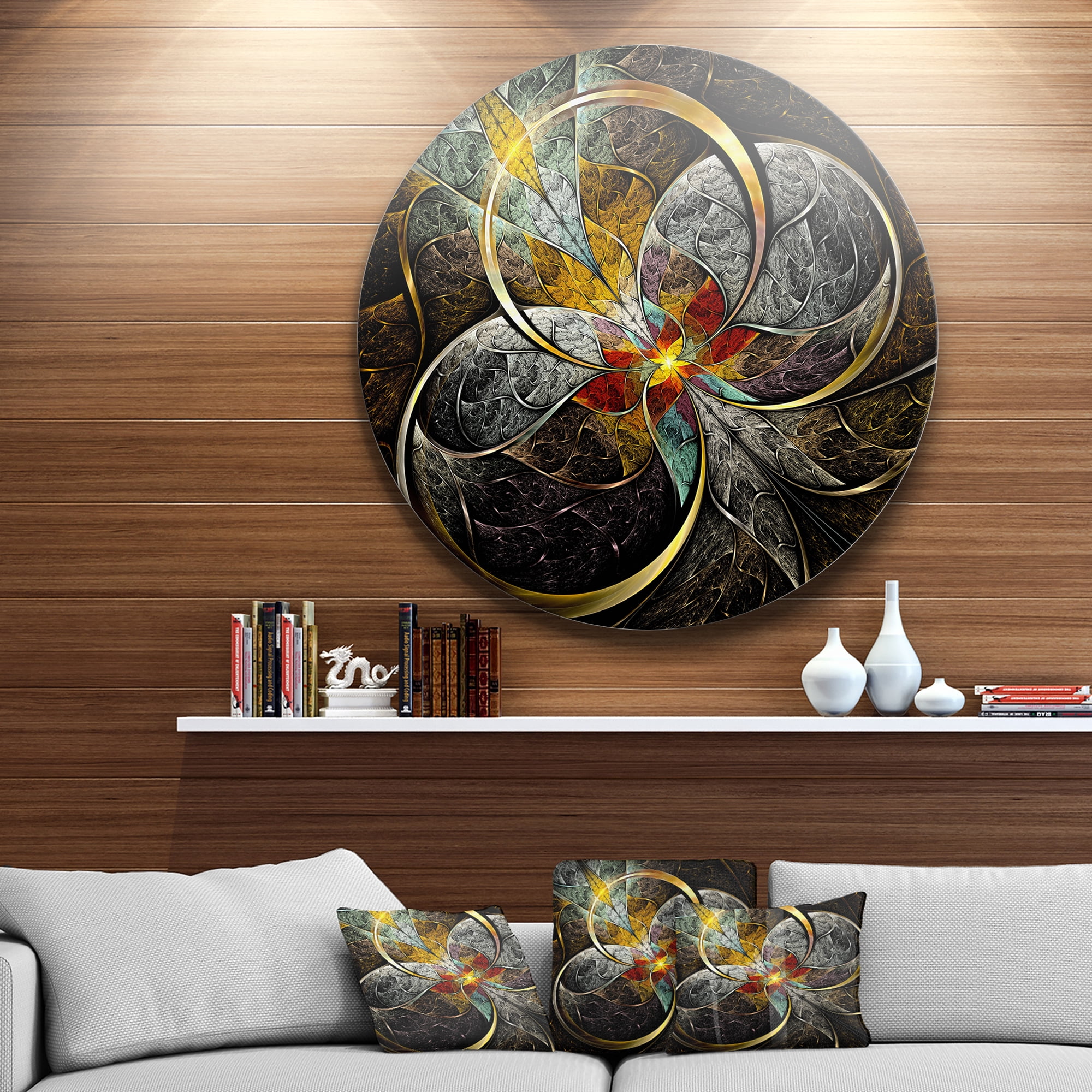 Symmetrical Brown Fractal Flowers 23 in x 23 in Painting Art Prints, by Designart