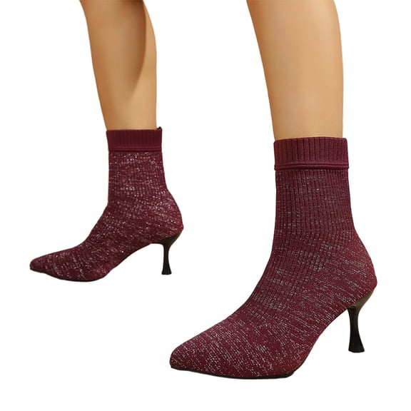 Willtoo Women Pointed Toe Stiletto Sock Ankle Boots Stretch Knit Slip On Short Boots Fall Winter Slim Heel Fashion Booties