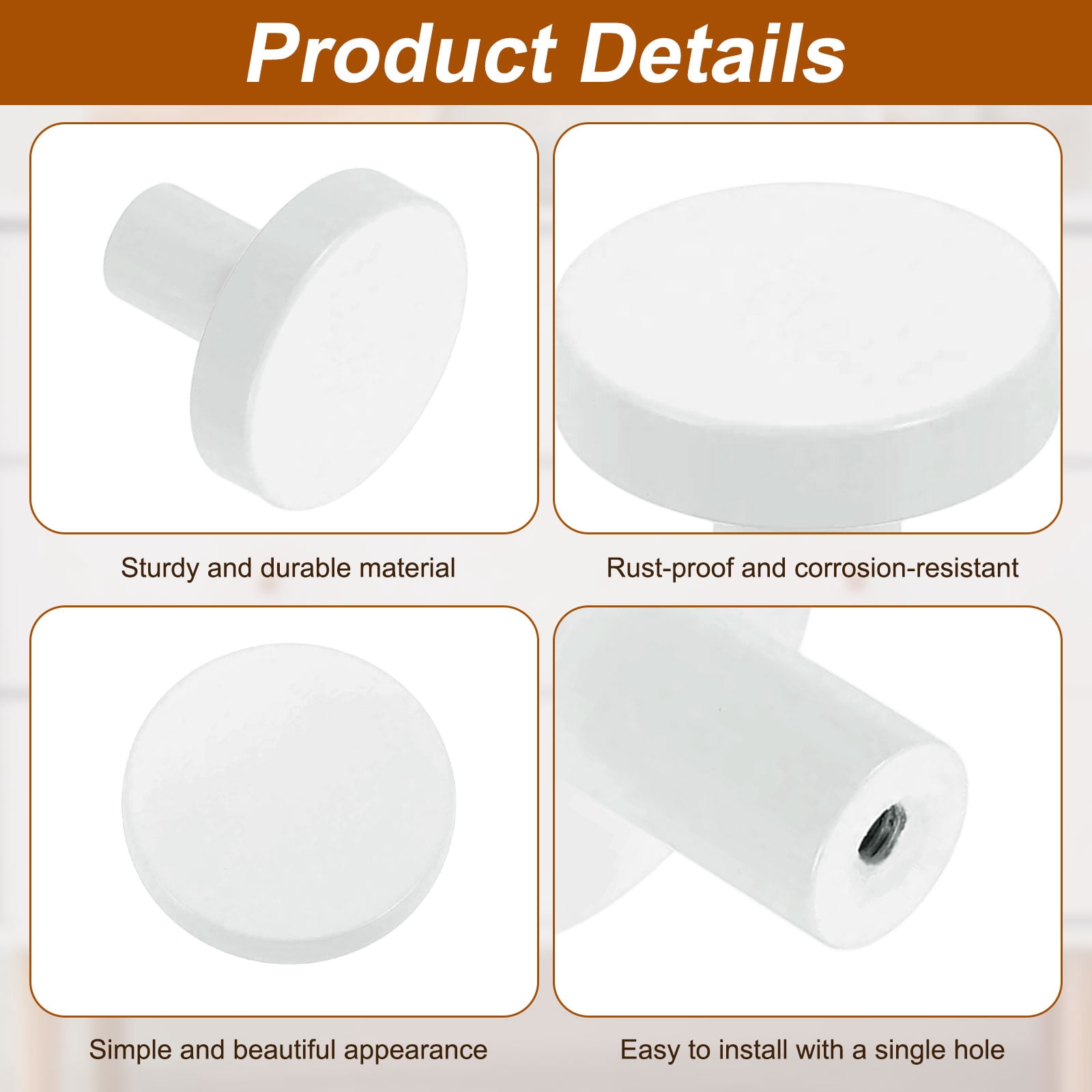 10Pack Round Cabinet Knobs,  1.2" Dia x 0.98" Height Drawer Knob Handle Pulls for Kitchen Cabinets Bedroom Dresser Wardrobe, White