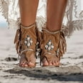 thumbnail image 3 of Sandales de Plage à Franges pour Femmes, Bottines Boho Plage Décontractées, Larges, Mi-Mollet, Compensées, 3 of 7