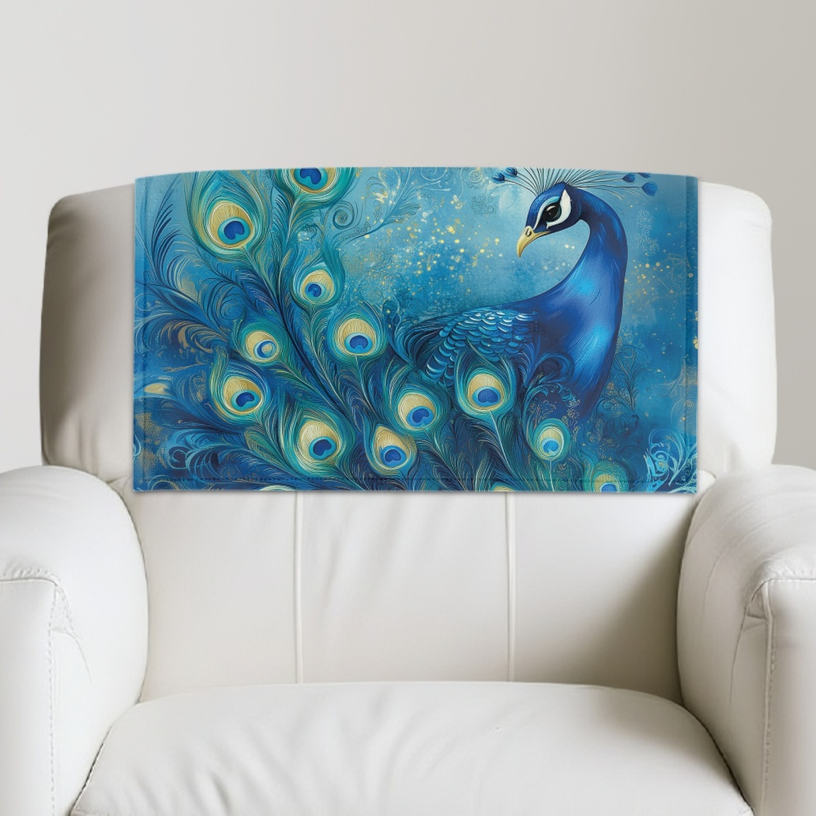 Xixirimido Blue Peacock Pattern Leather Recliner Headrest Cover Washable Recliner Headrest Protector Non Slip Chair Head Cover for Sofa Couch Furniture Decor, 3Pcs
