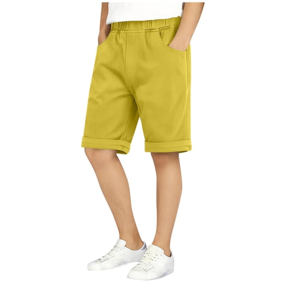 fatyb Boys Girls Long Shorts Knee Length Cotton School Uniform Shorts Elastic Waist Activewear Shorts