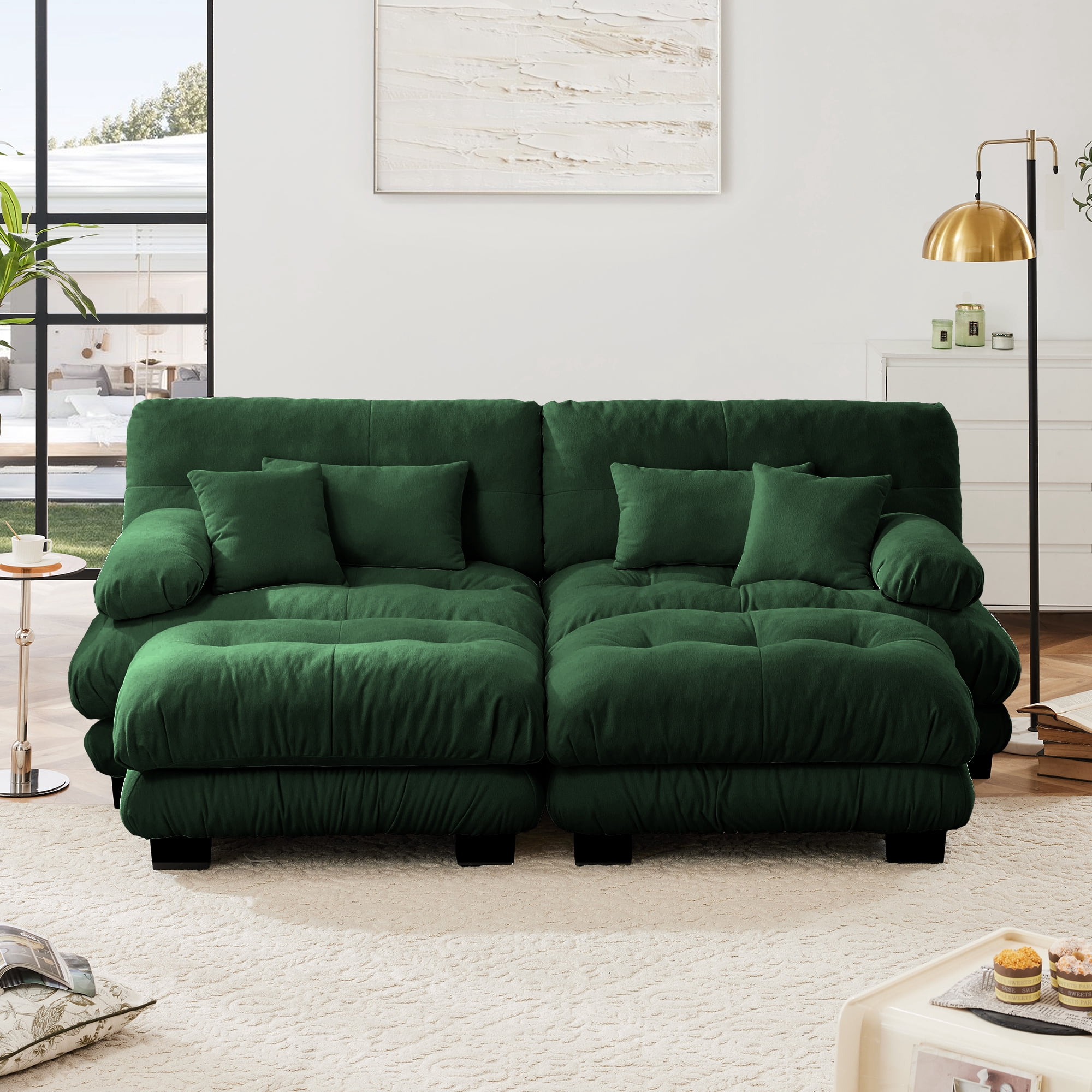 Alvantor Oversized Modular Sectional Sofa 2 Seat U Shaped Cloud Couch 94" Chenille Deep Seat Sofa with Convertible Ottomans for Living Room Bedroom Green
