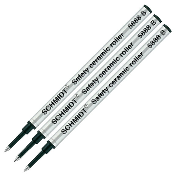 3X Schmidt 5888 B Safety Ceramic Rollerball Metal Refill Black Ink, Broad Tip