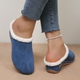 thumbnail image 4 of Slippers for Women Suede Closed Toe Wedge Heel Clogs Antislip Casual Furry Lined Home Indoor Slip on Slides Shoes Blue Size 6, 4 of 8