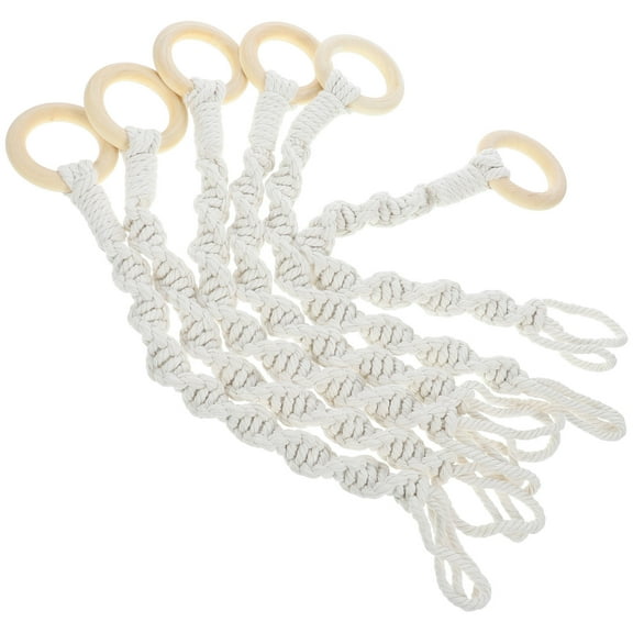 LEORX Hanging Plant Holder 6Pcs White Wood and Cotton for Indoor Decor