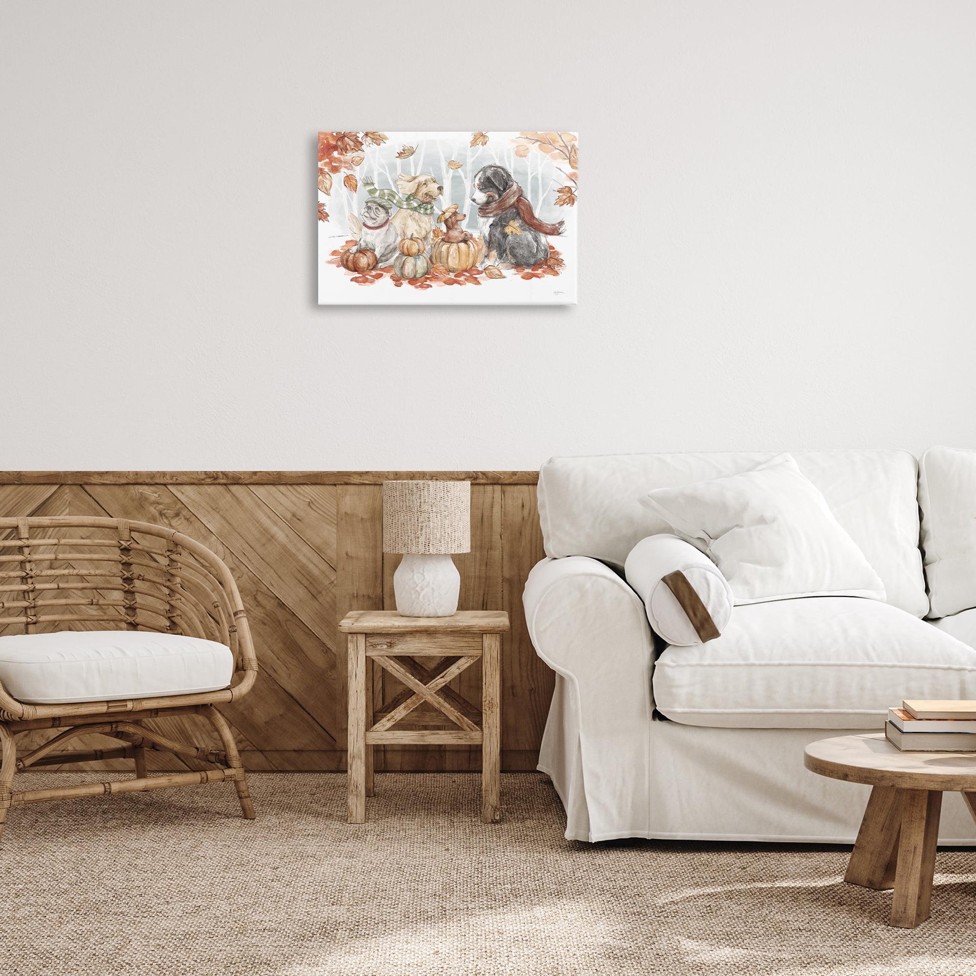 Stupell Industries Autumn Fun Dogs Holiday Painting Gallery Wrapped Canvas Art Prints Wall Art, 24 x 16