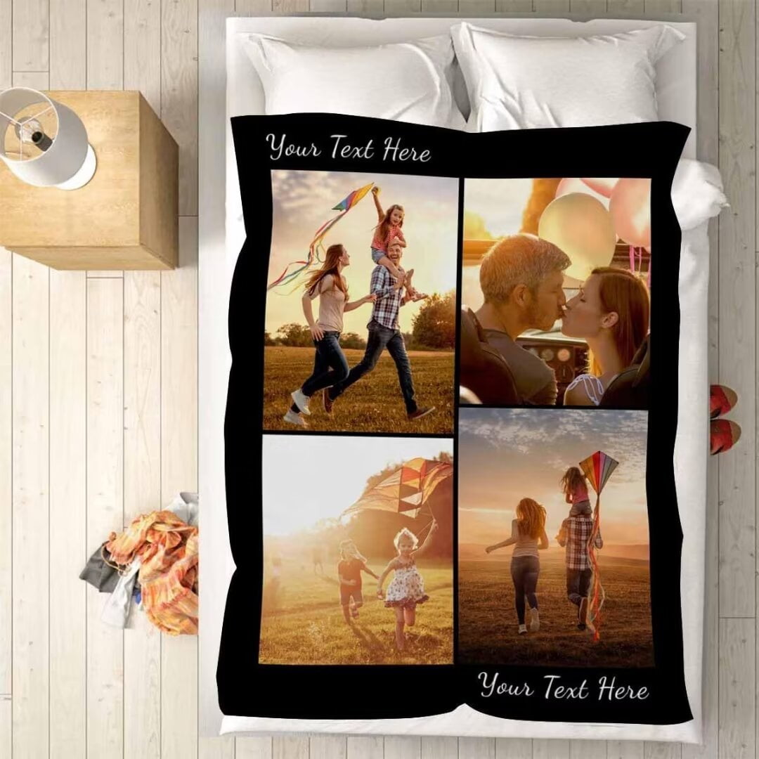 AISENIN Personalized Photo Blanket, 4 Photos Custom Blankets Photo Blankets Customize for Mom Grandma Wife Women from Daughter Son Husband