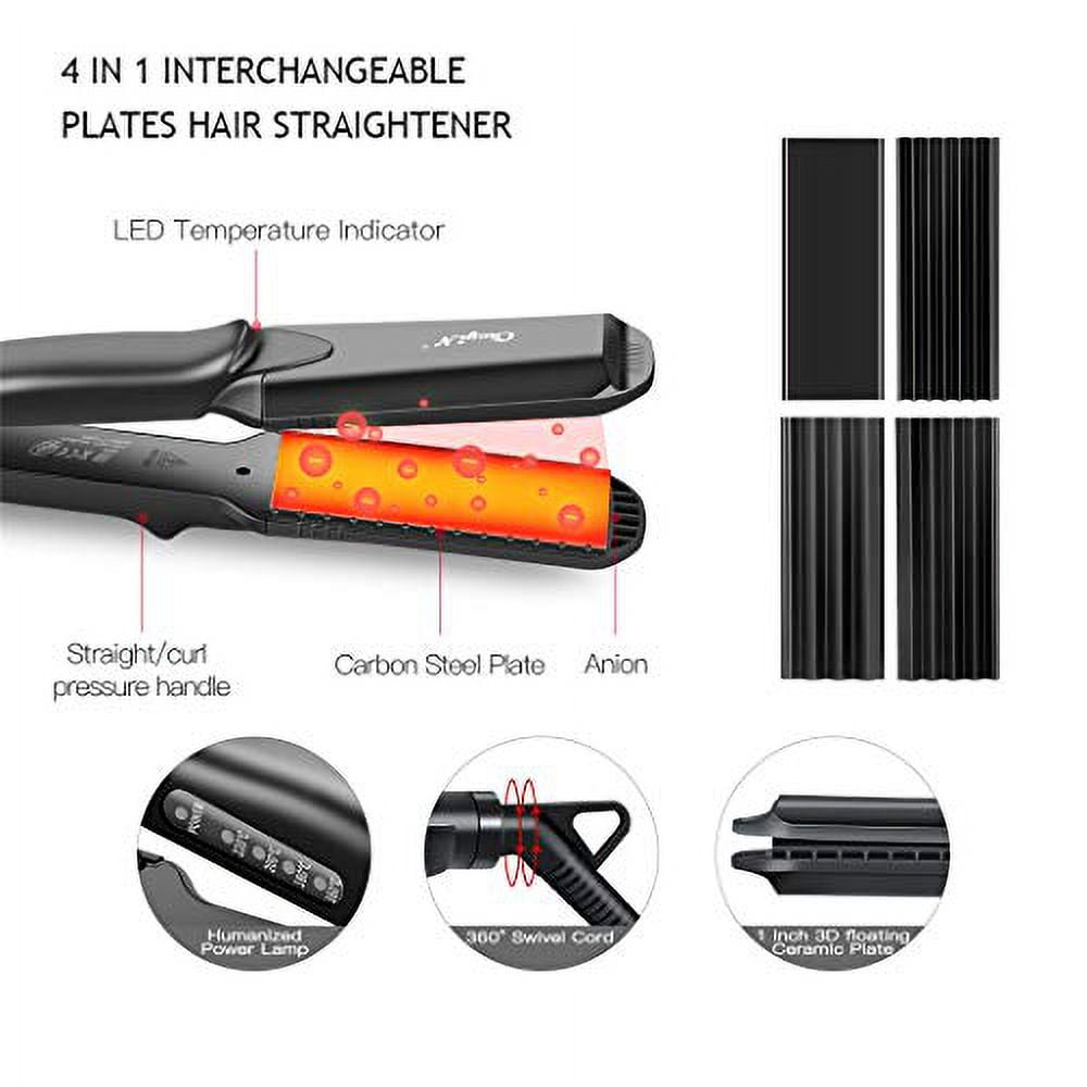 Hair Crimper Crimping Irons Hair Straightener Flat Iron with 4 Interchangeable Tourmaline Ceramic Plate Adjustable Temperature for All Hair Type Walmart