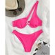 thumbnail image 2 of Conjunto de bikini para mujer Traje de baño elástico de dos piezas con aros acolchado y un hombro recortado Traje de baño elástico sin espalda Rosa Rojo M, 2 of 4