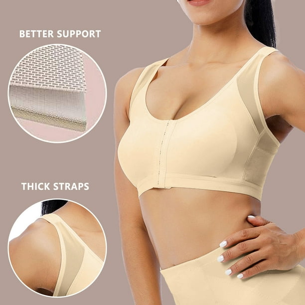  Womens Full Coverage Front Closure Wire Free Back Support  Posture Bra Taupe 48B