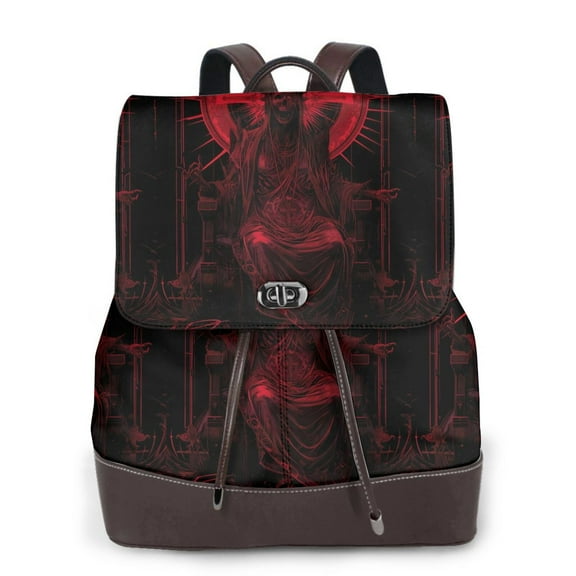 Kuqiui Red Gothic Skeleton Throne Print Leather Backpack Purse For Women Fashion Ladies Vintage Bags Casual College Travel Backpacks bag