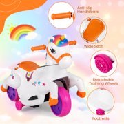 Costway 12V Kids Ride on Unicorn Toy with Training Wheels Music One-button Start Horse Toy Multicolor
