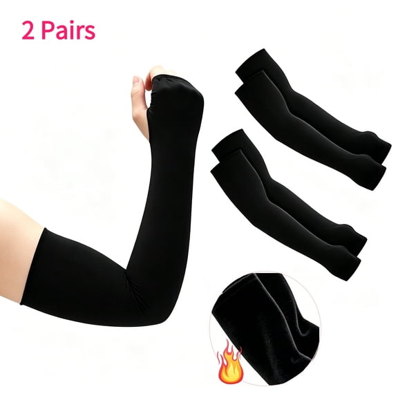 Ludolm 2 Pairs Arm Sleeves Warmer Cycling Thermal Warmer Sleeves Arm Winter Cover with Thumb Holes for Men Women