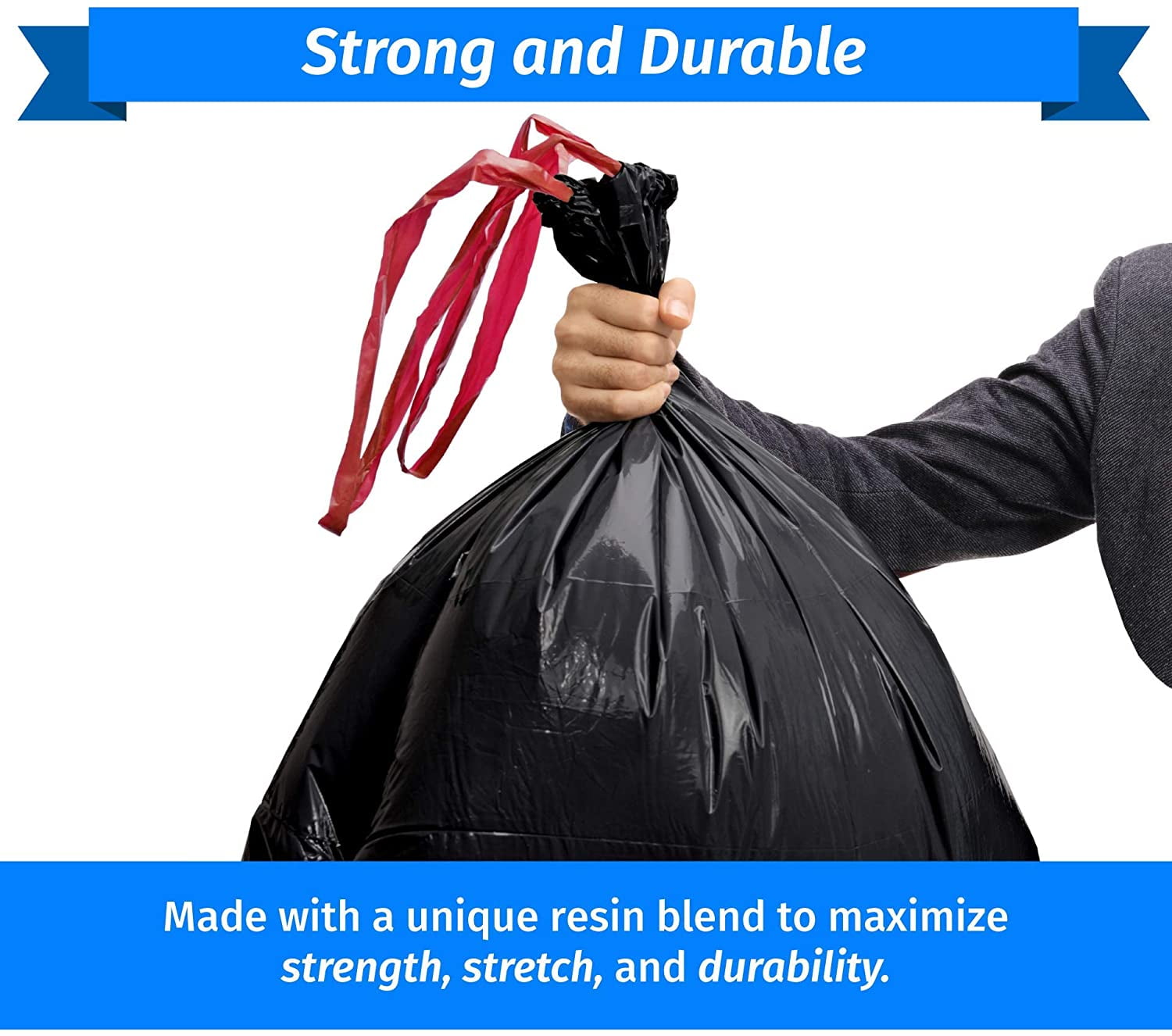 Tall, large and strong 39 gallons garbage bags. Drawstring Closure bag.  Kitchen, yard, lawn & leaf, house and garage garbage. 50 Count. Bolsas de