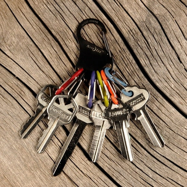 Porte-clés Nite Ize, porte-clés mousqueton en acier inoxydable avec 6  mousquetons en S en plastique coloré pour tenir + identifier les clés,  multicolore brillant 