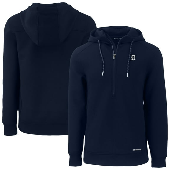 Men's Cutter & Buck Navy Detroit Tigers Roam Eco Recycled Half-Zip Pullover Hoodie