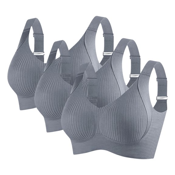 Gapacks Women's Wireless Comfort Bra - Seamless Ribbed, Adjustable Straps, 3-Pack (Gray, Size L) - Breathable Nylon/Spandex for Everyday Wear, Affordable Value