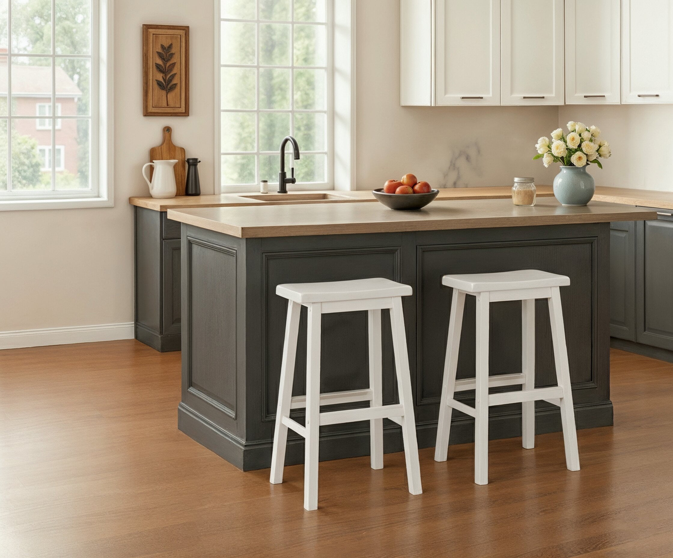 Mainstays Indoor 29" Counter Height Backless Saddle Wood Stool Set of 2 In White